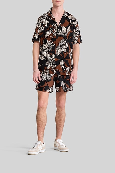 CHOCOLATE RECYCLED SWIM SHORTS WITH XL FLOWERS 1