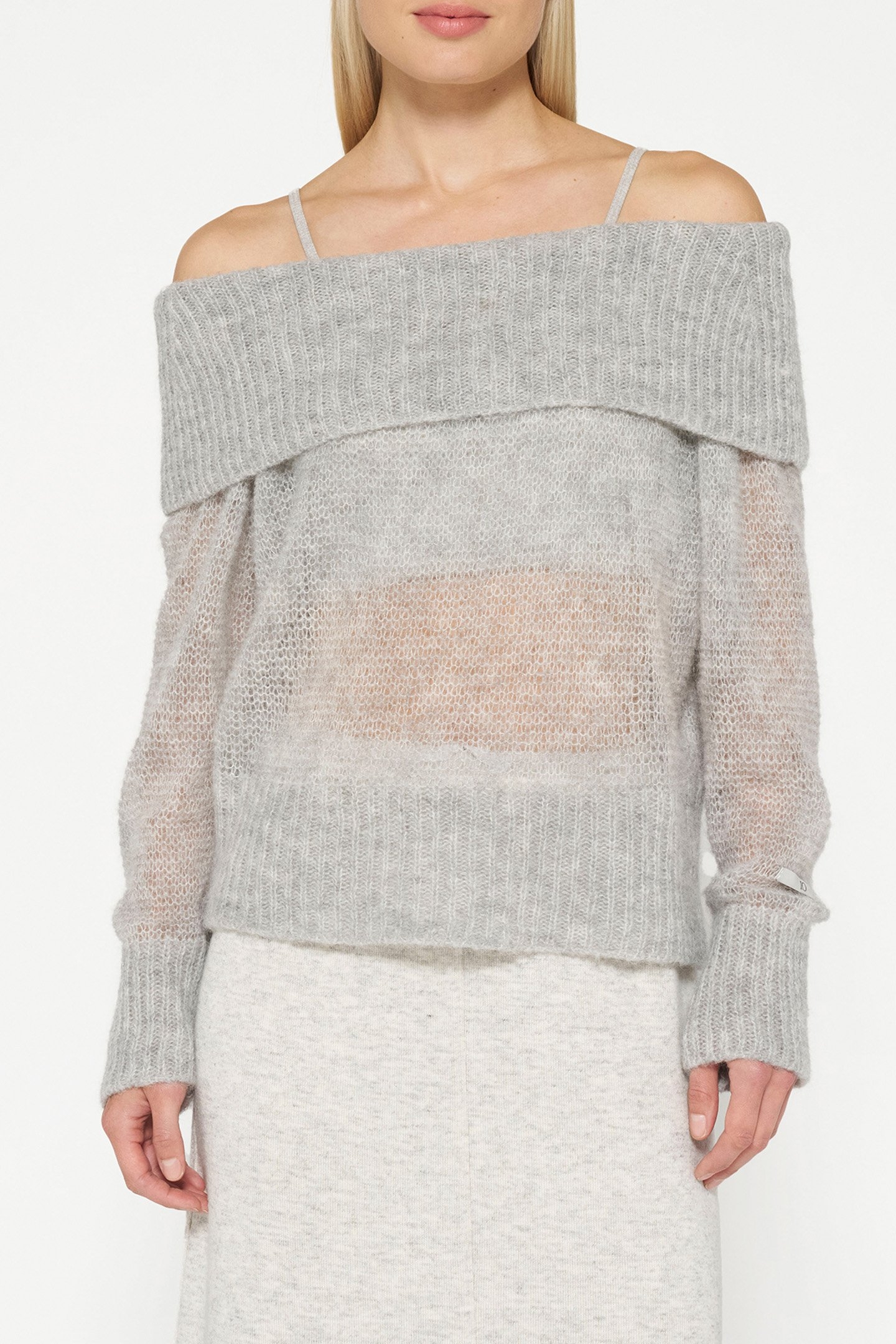 THIN OFF SHOULDER SWEATER LIGHT GREY MELEE 1