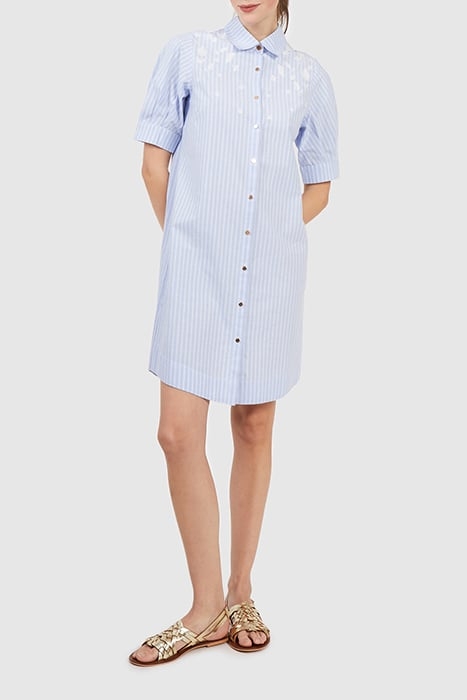 SKY BLUE STRIPED SHIRT DRESS, EMBROIDERED DICKEY 1