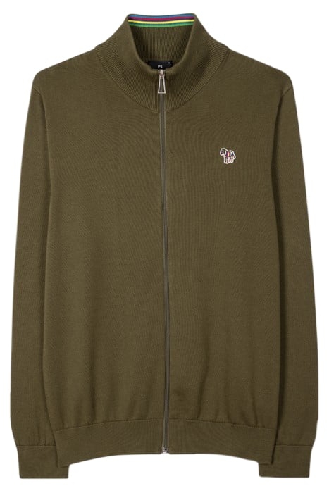 MENS CARDI ZIP THRU ZEB BAD OLIVE GREEN 1