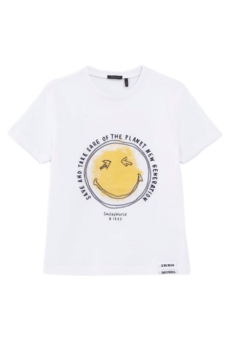 BOYS’ WHITE COTTON T-SHIRT WITH SMILEYWORLD PRINT & EMBROIDE 1