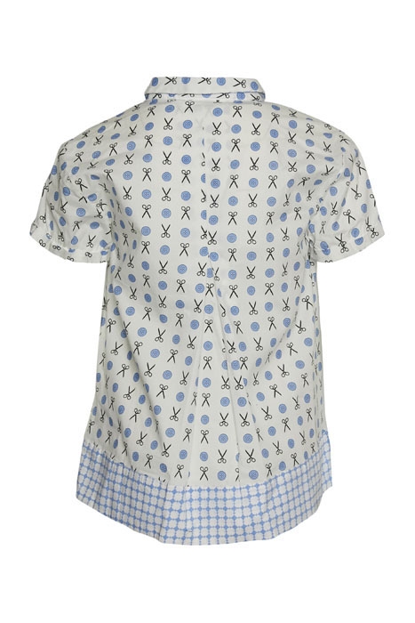 SHIRT SSL PLEAT CB, CONTR. FAB BLUE 2