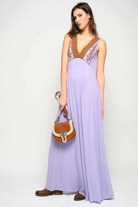 MALIARDO ABITO GEORGETTE RICAM LILAC/BURNT 4