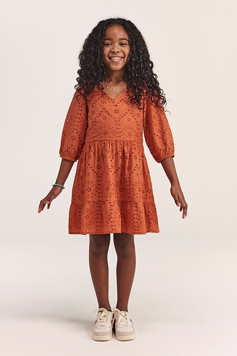 GIRLS TUSCANY DRESS BRODERIE ANGLAISE SPICE ROUTE BROWN 3