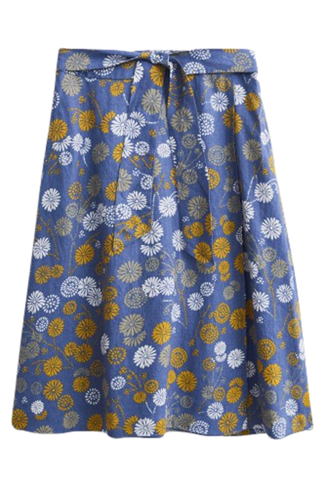 THEMBA LINEN WRAP SKIRT BLUE PRINT 1