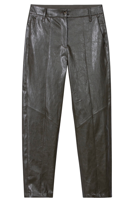 TAPERED FAKE LEATHER TROUSERS DARK OLIVE 1