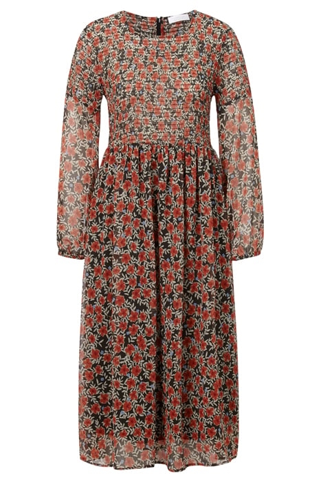 MAXI DRESS PRINTED WITH SMOCK DETAIL BLACK 1