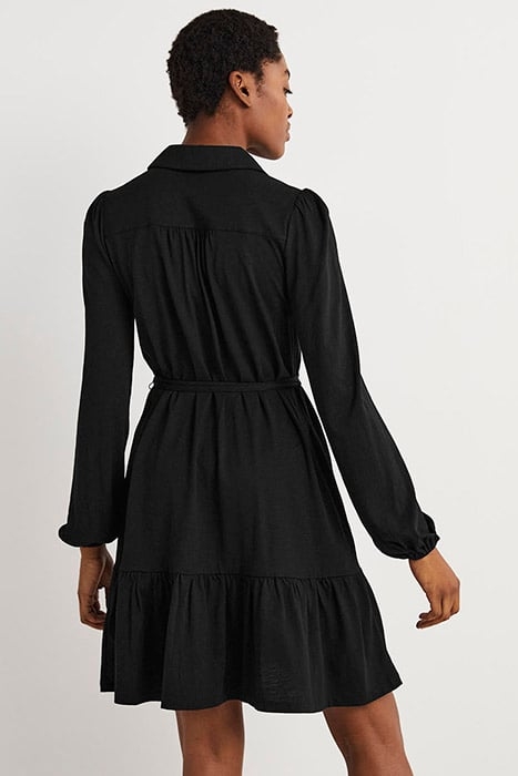 TIERED JERSEY MINI SHIRT DRESS BLK 2