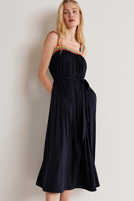 CROCHET TRIM JERSEY MAXI DRESS NAV 1