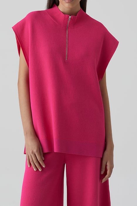 WOMEN SLEEVELESS HALFZIP KNITS RASPERRY PINK 1