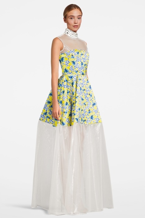 WOMEN‘S FLORAL FABRIC EVENING GOWN WHITE LILLY PRINT/ WHITE 3