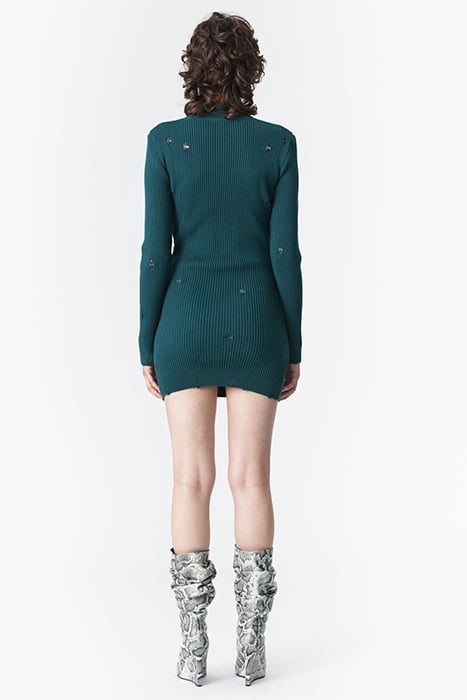 CUT-OUT MINI KNIT DRESS DARK GREEN 2