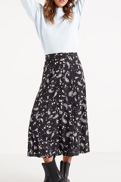 BLACK PAISLEY PRINT LONG SKIRT 1