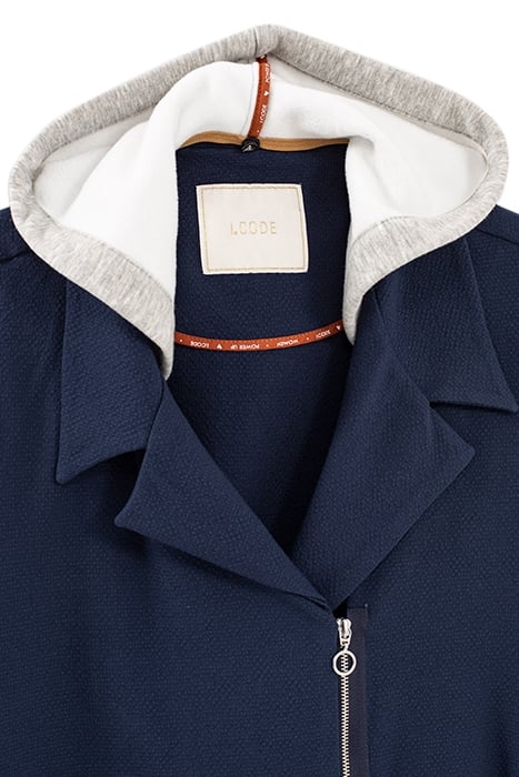 NAVY BIKER-STYLE JACKET WITH DETACHABLE HOOD 3