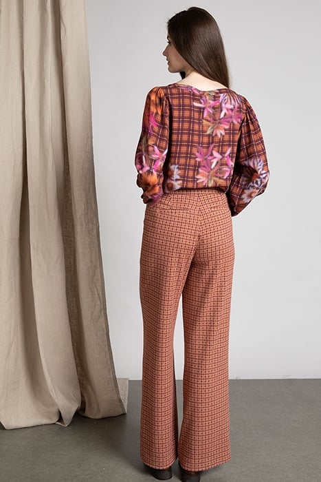 ROUND NECK BALLOON SLV SHIRT BROWN 3