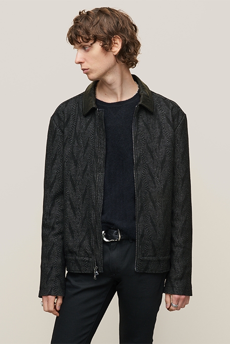 BERGEN REGULAR FIT LS ZIP FRONT JACKET WITH LEATHE BLACK 1