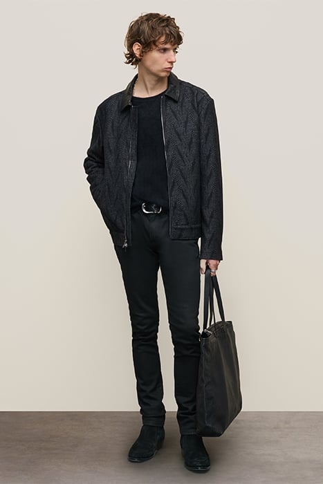 BERGEN REGULAR FIT LS ZIP FRONT JACKET WITH LEATHE BLACK 3