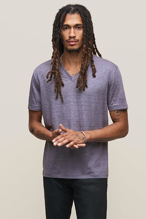 WOOSTER SLIM FIT SS LINEN V-NECK DRY LAVENDER 1