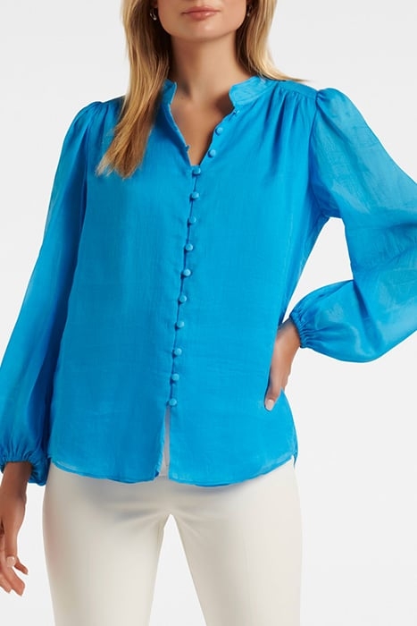 AMELIA BUTTON DOWN BLOUSE VIVID CORNFLOWER 1