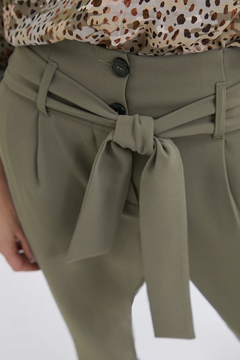 KHAKI BELTED HIGH-WAIST STRAIGHT TROUSERS 5