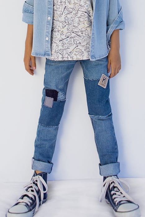 BOYS’ BLUE PATCHWORK-LOOK SKINNY JEANS 1
