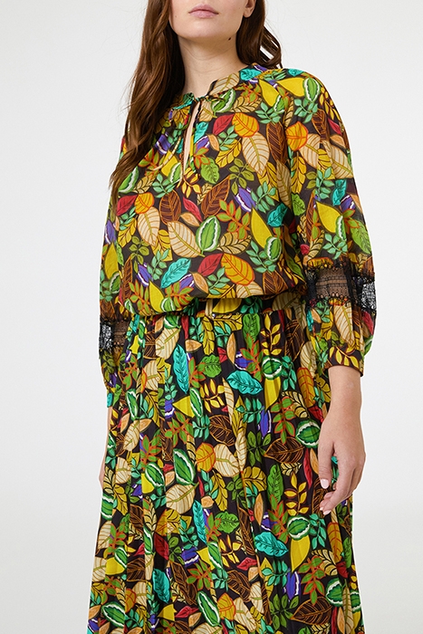 PRINTED BLOUSE WITH LACE TRIMS GREEN 1