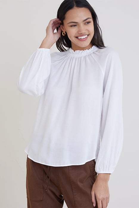 RAGLAN SLEEVE SHIRRED NECK TOP WHITE 1