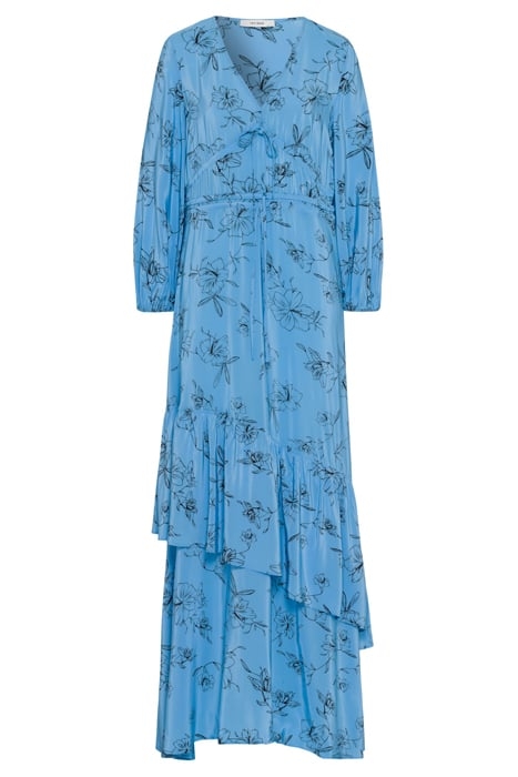 NIOBE MAXI LENGTH RUFFLE DRESS FLOWER SUMMER SKY 3