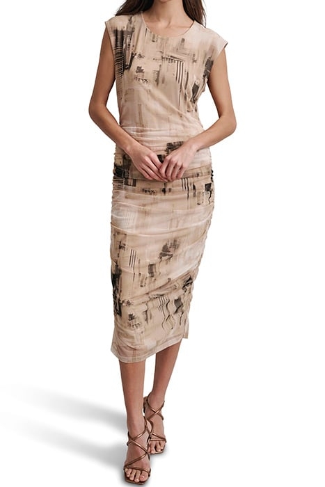 S/S PRINT MESH DRESS IVO/SNDLWD MLT 2