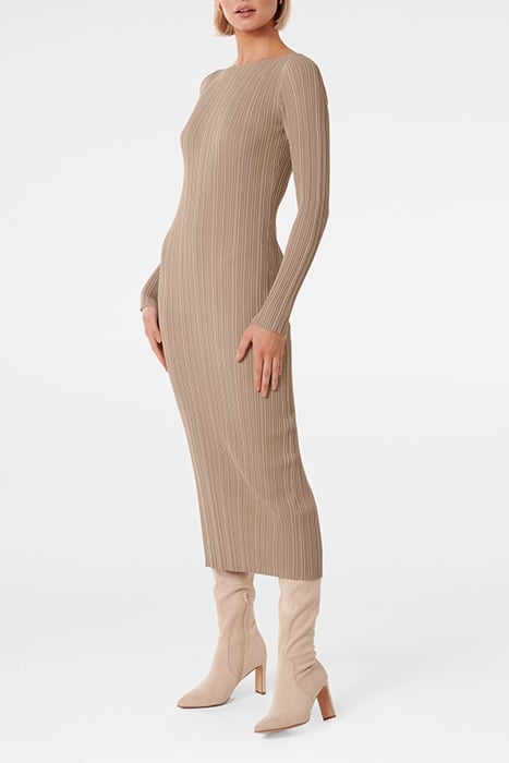 EVIE LONG SLEEVE RIB KNIT DRESS MUSHROOM 4