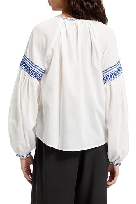 BALLOON SLEEVE TOP WITH TAPE DETAIL WHITE 2