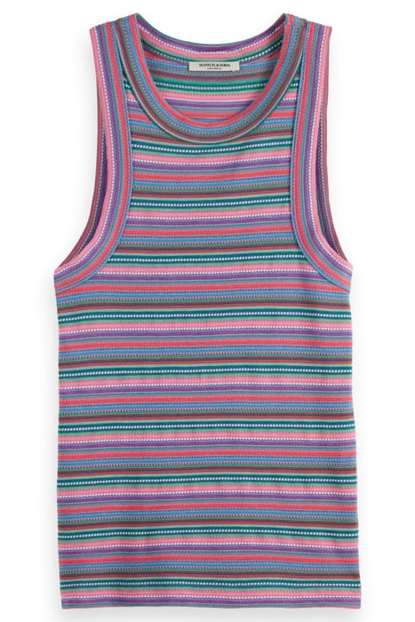 TEXTURED STRIPE RACER TANK BEACH STRIPE 1