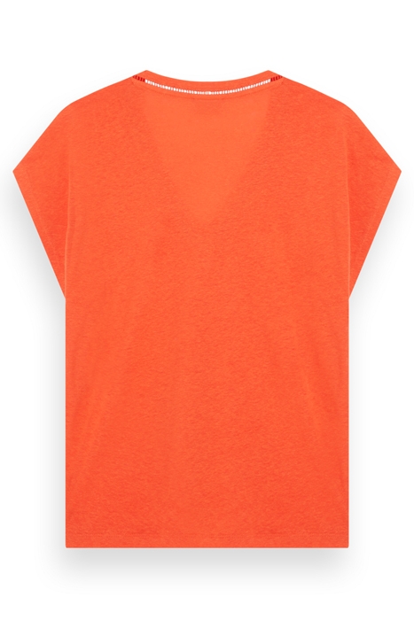 V-NECK LADDER DETAIL LOOSE FIT T-SHIRT CANDY RED 2