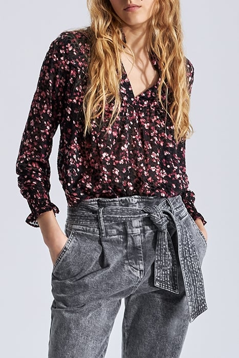 BLACK SHEER BLOUSE WITH PINK VELVET PRINT 1