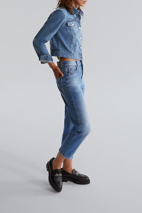 BLUE WATERLESS CROPPED LOW-WAIST BOYFRIEND JEANS 5
