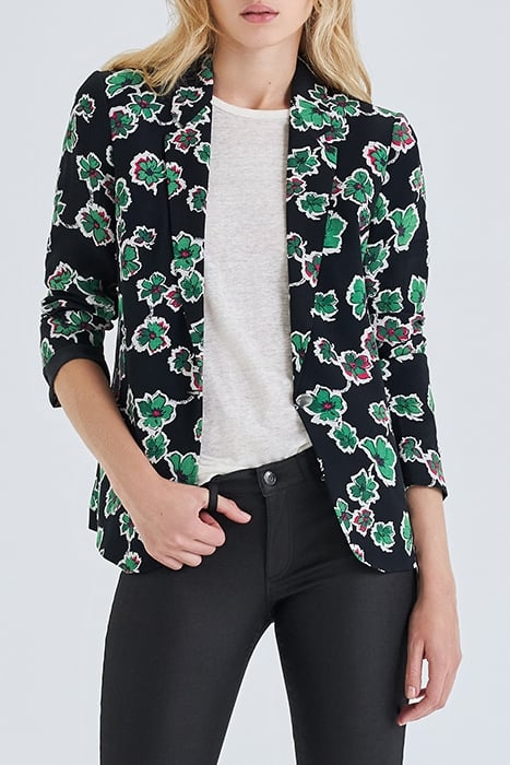 BLACK SUIT JACKET WITH GREEN FLOWERS PRINT 1