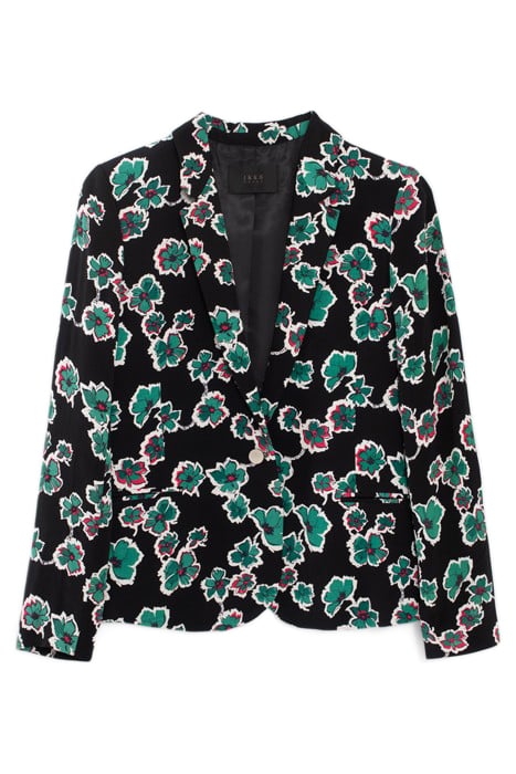 BLACK SUIT JACKET WITH GREEN FLOWERS PRINT 4