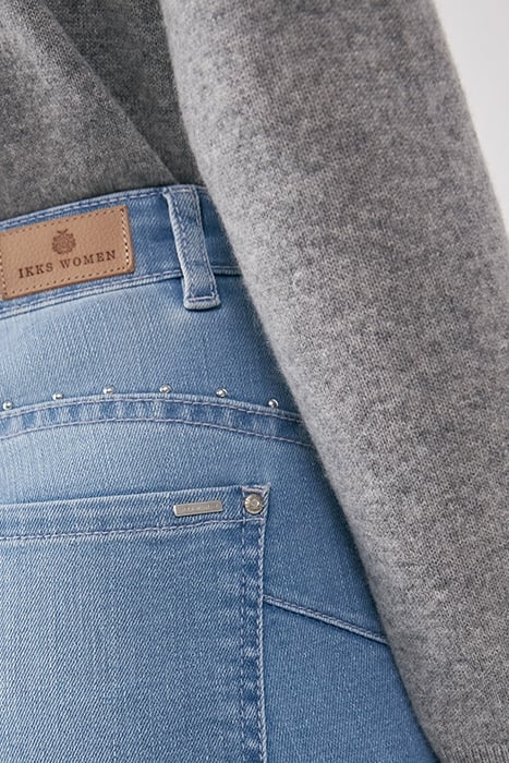 LIGHT BLUE FRINGED CUFF SCULPT UP SLIM JEGGINGS 5