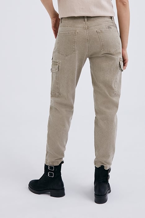 LIGHT KHAKI TERRA DENIM CROPPED COMBAT TROUSERS 2