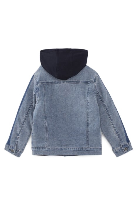 BOYS’ BLUE DENIM SHERPA-LINED JACKET, HOODED FACING 2
