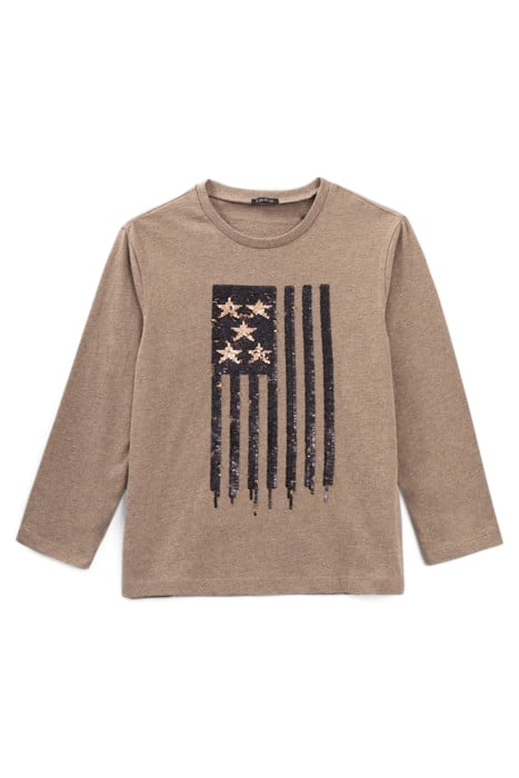 BOYS’ MOCHA REVERSIBLE SEQUIN FLAG ORGANIC COTTON T-SHIRT 1