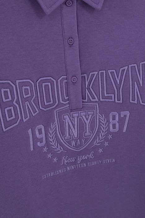 GIRLS’ PURPLE POLO SWEATSHIRT-DRESS, COLLEGE EMBROIDERY 3