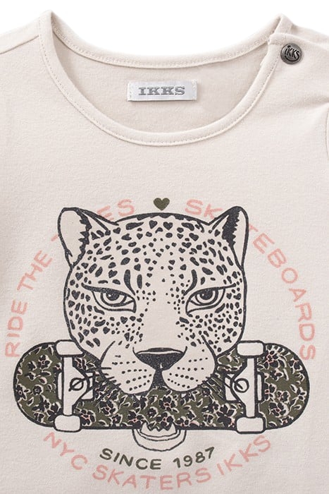 BABY GIRLS’ BEIGE LEOPARD AND SKATEBOARD IMAGE T-SHIRT 3