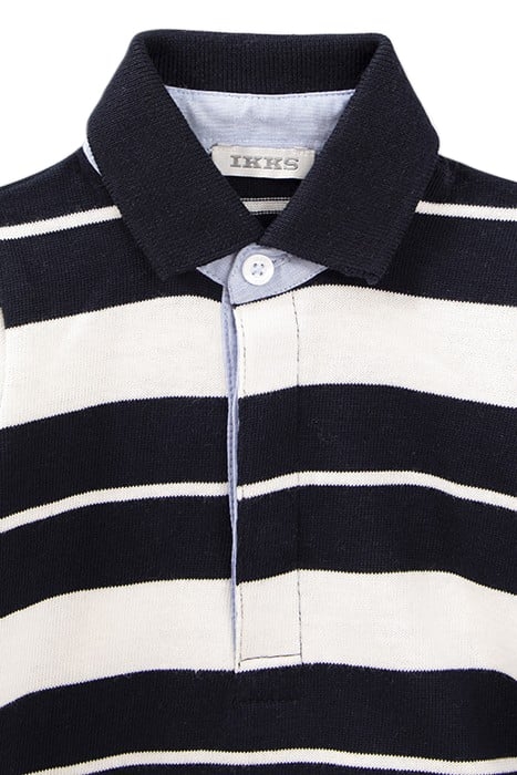 BABY BOYS’ NAVY/ECRU STRIPE POLO SHIRT, EMBROIDERED BACK 3