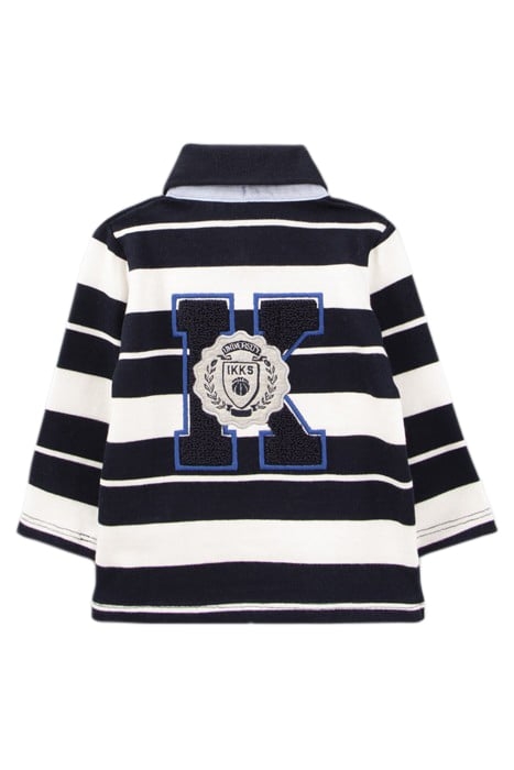 BABY BOYS’ NAVY/ECRU STRIPE POLO SHIRT, EMBROIDERED BACK 2