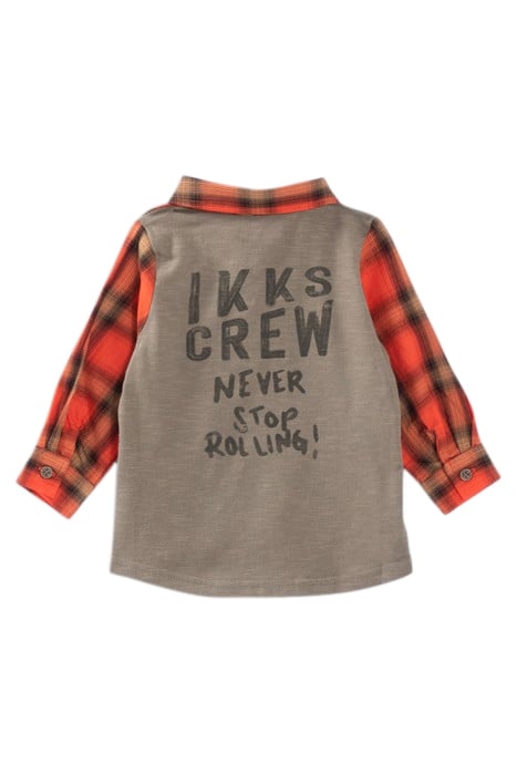 BABY BOYS' ORANGE CHECK SHIRT WITH PRINTED JERSEY BACK 2
