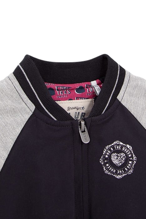 BABY GIRLS’ NAVY BASEBALL JACKET WITH GREY LUREX SLEEVES 3
