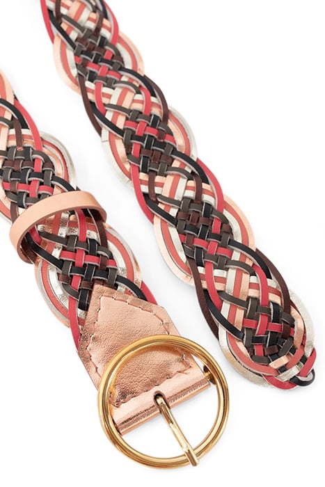 COPPER PINK WOVEN LEATHER WIDE BELT 5