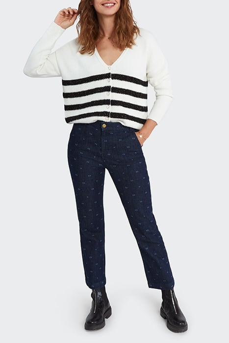 WHITE KNIT CARDIGAN WITH BLACK STRIPES 3