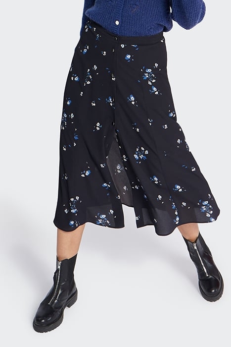 BLACK FLORAL BOUQUET PRINT MIDI-SKIRT 1